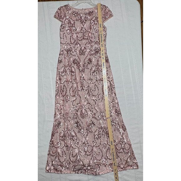 Alex Evenings Size 4 Petite Sequined Embroidered Mauve Maxi Dress Cap Sleeves - Picture 8 of 12